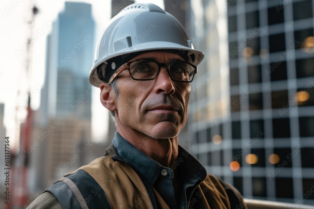 Portrait of Successful engineer and architect Wearing Hard Hat and Safety Vest Standing on a Building Construction Site Portrait of Successful engineer and architect Wearing Hard Hat and Safety Vest Standing on a Building Construction Site