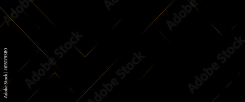Abstract modern black background paper cut style with black and gold line Luxury concept, abstract luxury gold geometric random chaotic lines with many squares and triangles shape on black background.