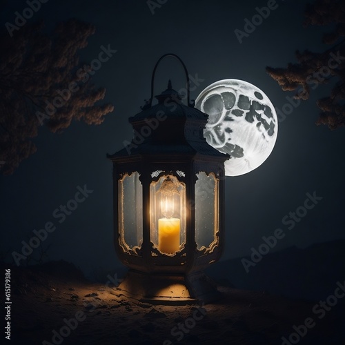 A lantern with the moon in the background Generative AI