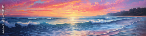 Seascape oil painting of a beach at dawn 4