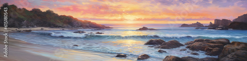 Seascape oil painting of a beach at dawn 5