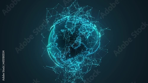Planet Earth globe 3d hologram technology background, earth rotating with lines background, plexus lines and earth background