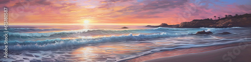 Seascape oil painting of a beach at dawn 9