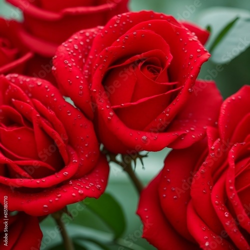 Red roses with water drops on the petals Generative AI