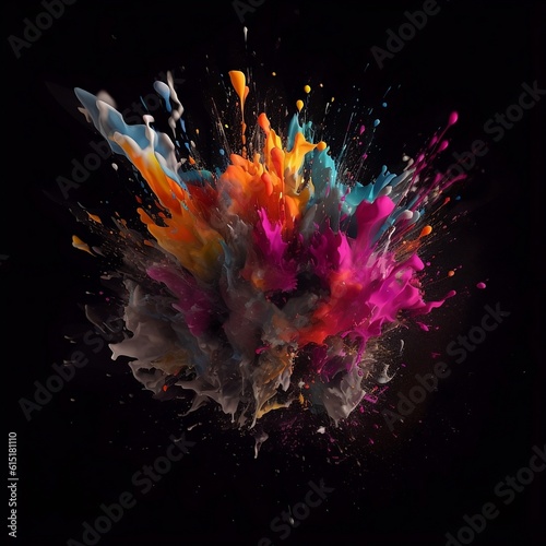 A vibrant and colorful abstract splash of colors on a black background