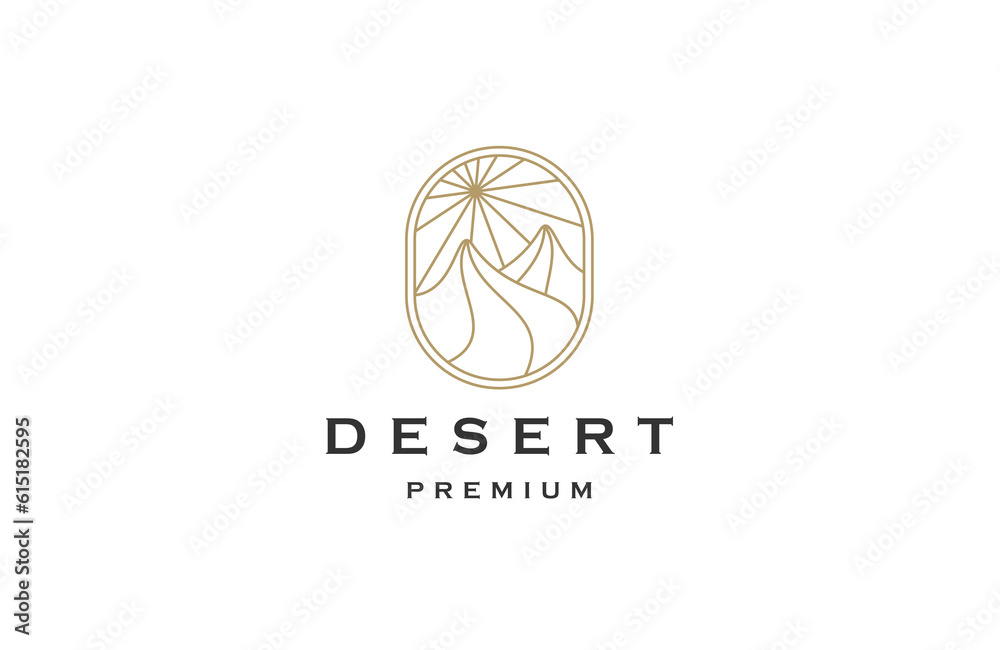 Desert with line art style logo icon design template flat vector