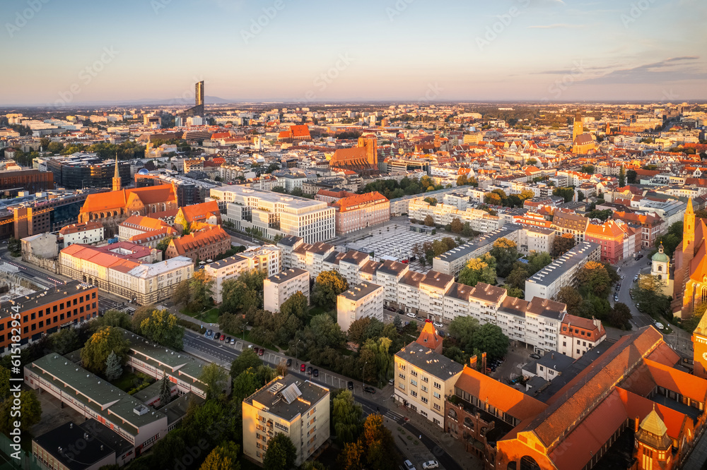 Wroclaw - Aerial view of the old town. View towards Nowy Targ Square.