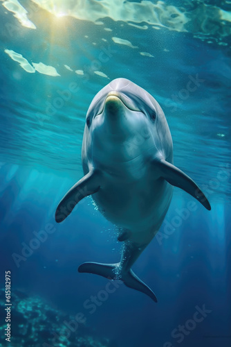 Underwater photo of joyful and optimistic dolphin