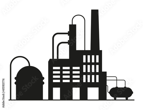 Factory, manufactury and plants vector. Storage, industrial premises, workshops icons. Oil refinery.