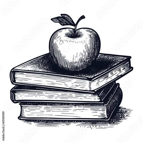 stack of books with apple sketch © Satoru Sketches