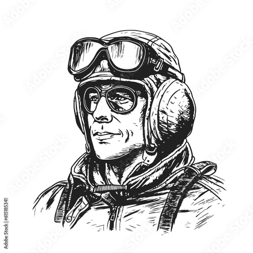 pilot vector drawing. Isolated hand drawn, engraved style illustration photo