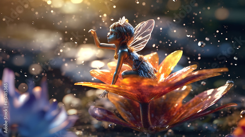 Tinkle-bell on a flower, throwing magic dust, Created with generative AI technology  © PexArt