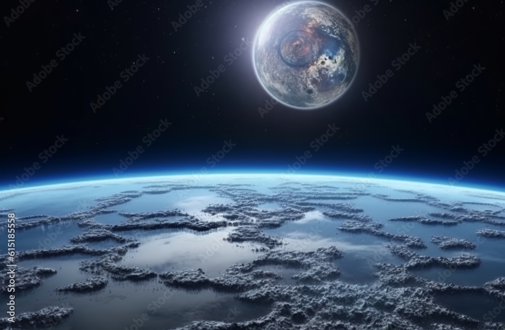 An illustration of Cinematic planet earth view from the moon's surface ...