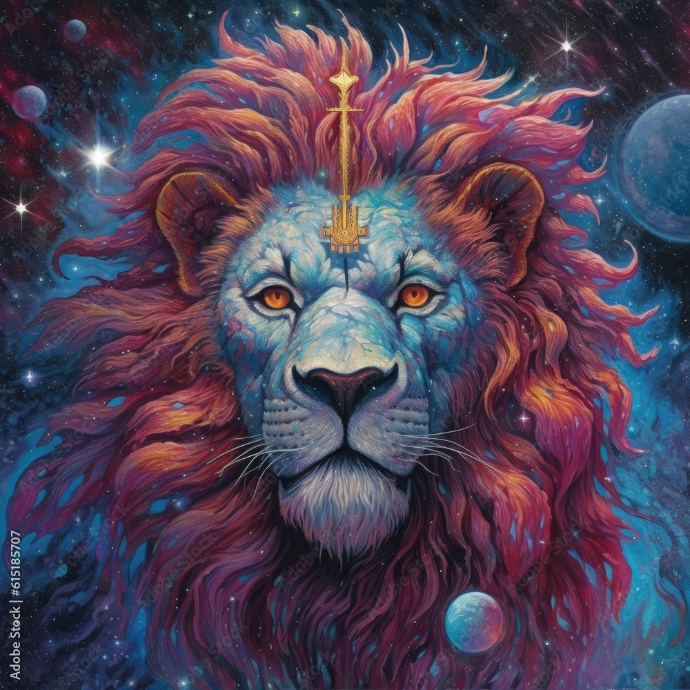 Lion with stars in their eyes is in the cloud