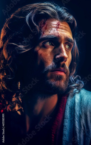 Jesus Christ with crown of spine marks and wounds