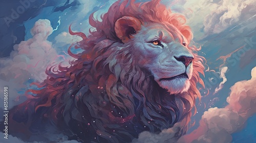 Celestial lion in the colorful cloud