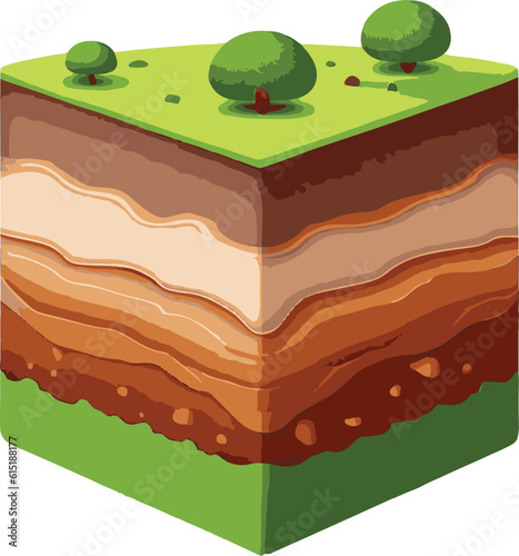 Illustration of an Isometric Landscape with Trees and Mountains in the Background