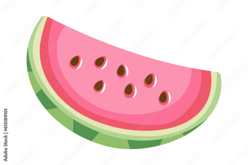 Slice of delicious red pitted watermelon with green rind. Realistic. Vector illustration. Slice of delicious red pitted watermelon with green rind. Realistic. Vector illustration.