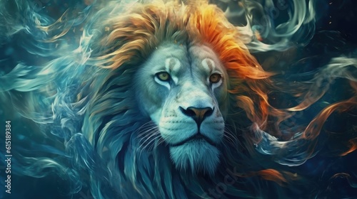 Mystical Lion with fire in his hair