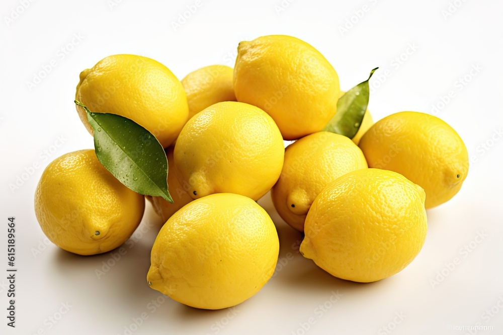 A bunch of juicy, sour lemons laying on a clean white background. A bunch of juicy, sour lemons laying on a clean white background.
