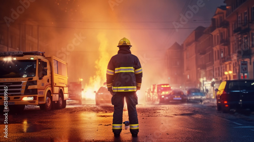 fireman standing near the accident © sirisakboakaew