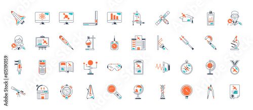 Set of physics icons. Thin style icons Pack. Vector Illustration
