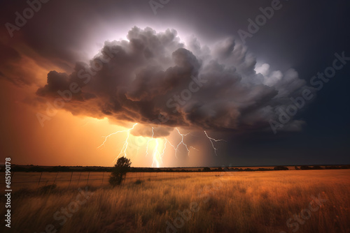 rain clouds with lightening in the field sharp clear style 3