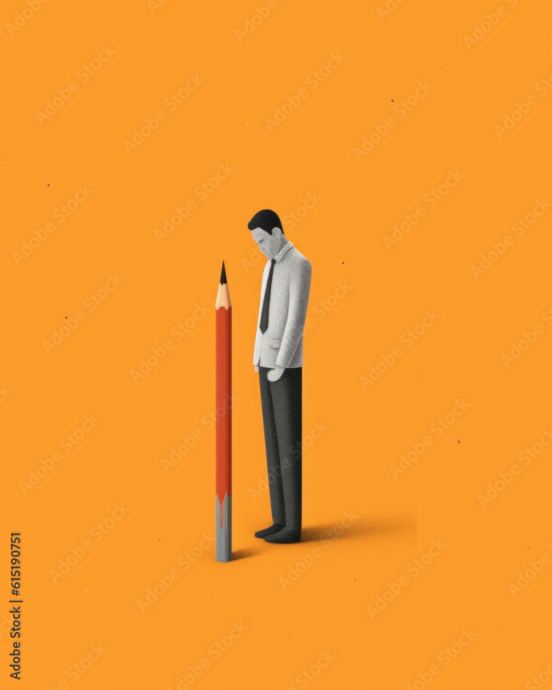 A student with a broken pencil symbolizing the feeling of frustration from an inability to express oneself. Psychology art concept. AI generation A student with a broken pencil symbolizing the feeling of frustration from an inability to express oneself. Psychology art concept. AI generation