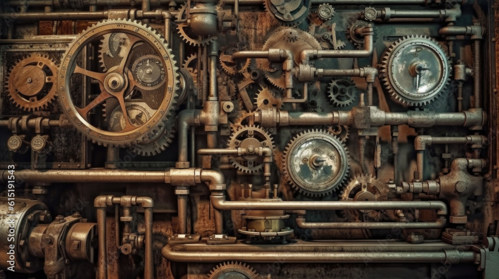 old mechanical gears and pipes. background for designers. Generative AI