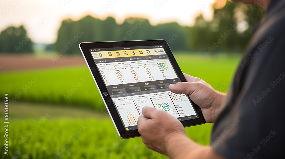 Hand-holding tab farm management software on farming Hand-holding tab farm management software on farming