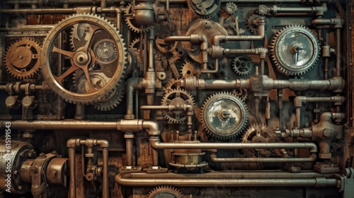 old mechanical gears and pipes. background for designers. Generative AI