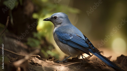 a small bird with blue feathers like the mexican jay. Generative AI