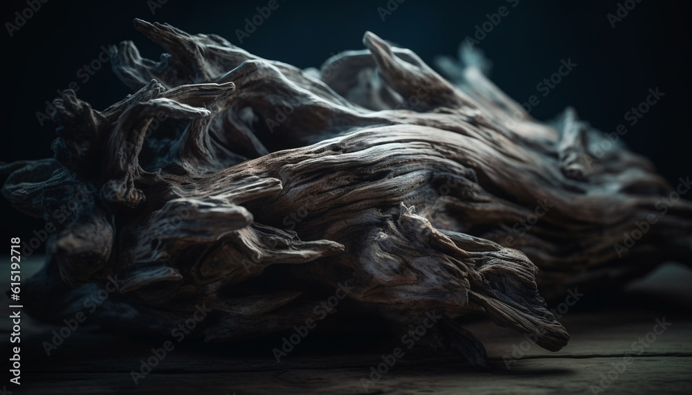 Burning wood creates abstract patterns in the dark, mysterious night generated by AI Burning wood creates abstract patterns in the dark, mysterious night generated by AI