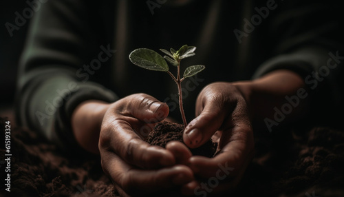 New life begins with the care of human hands planting seedlings generated by AI