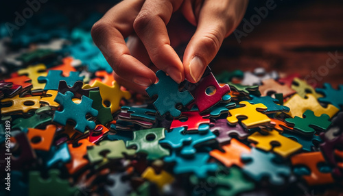 Success in teamwork connecting ideas, solving puzzles with creativity generated by AI