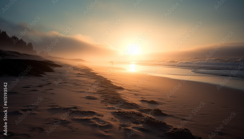 Fototapeta premium A tranquil sunset over the water, a perfect vacation destination generated by AI