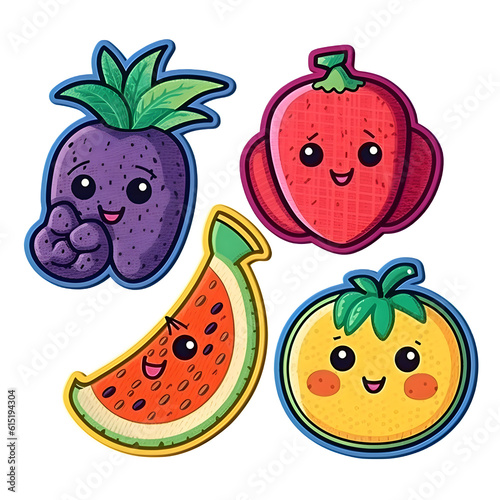 set of fruits for patches or stickers. Generative AI