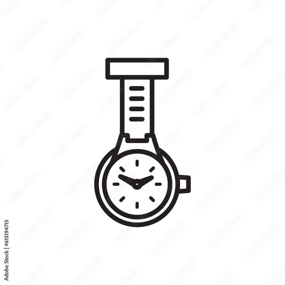 Digital png illustration of watch with black outline pattern on transparent background