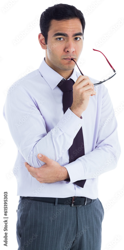 Digital png photo of serious biracial businessman holding glasses on transparent background Digital png photo of serious biracial businessman holding glasses on transparent background