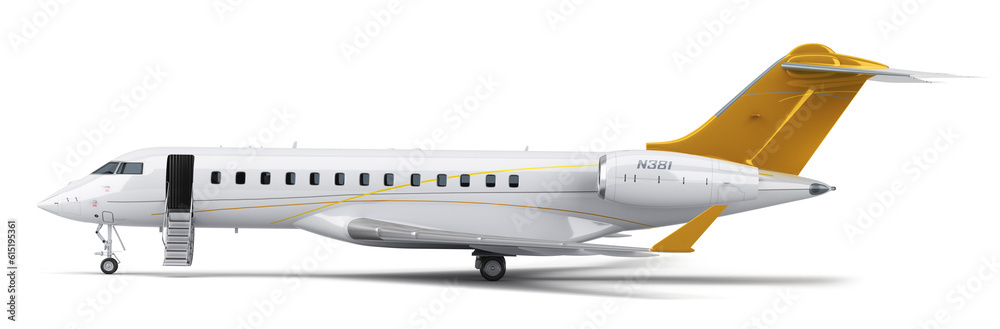 new passenger plane with open doors left side view travel concept 3d render on white