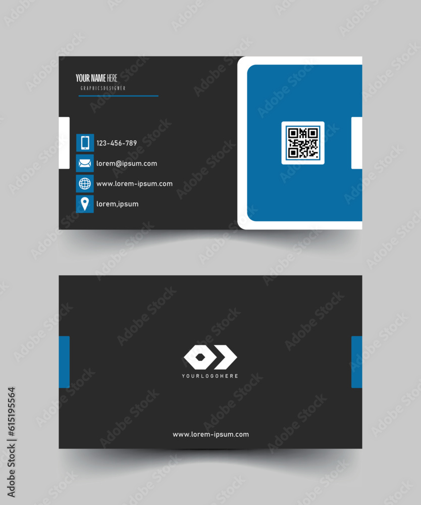 Blue, Black and White Professional Flat and Fresh Business Card With QR code template Blue, Black and White Professional Flat and Fresh Business Card With QR code template