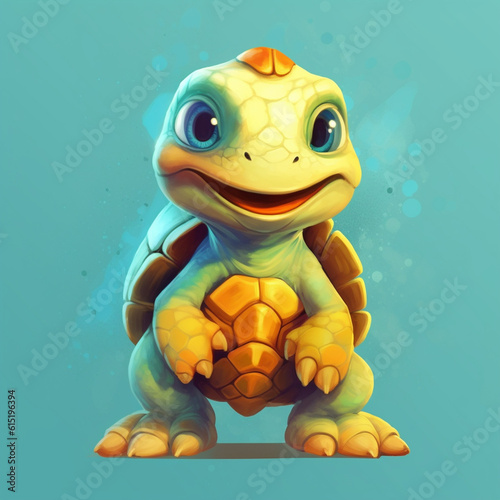 the character of a cute green turtle standing up