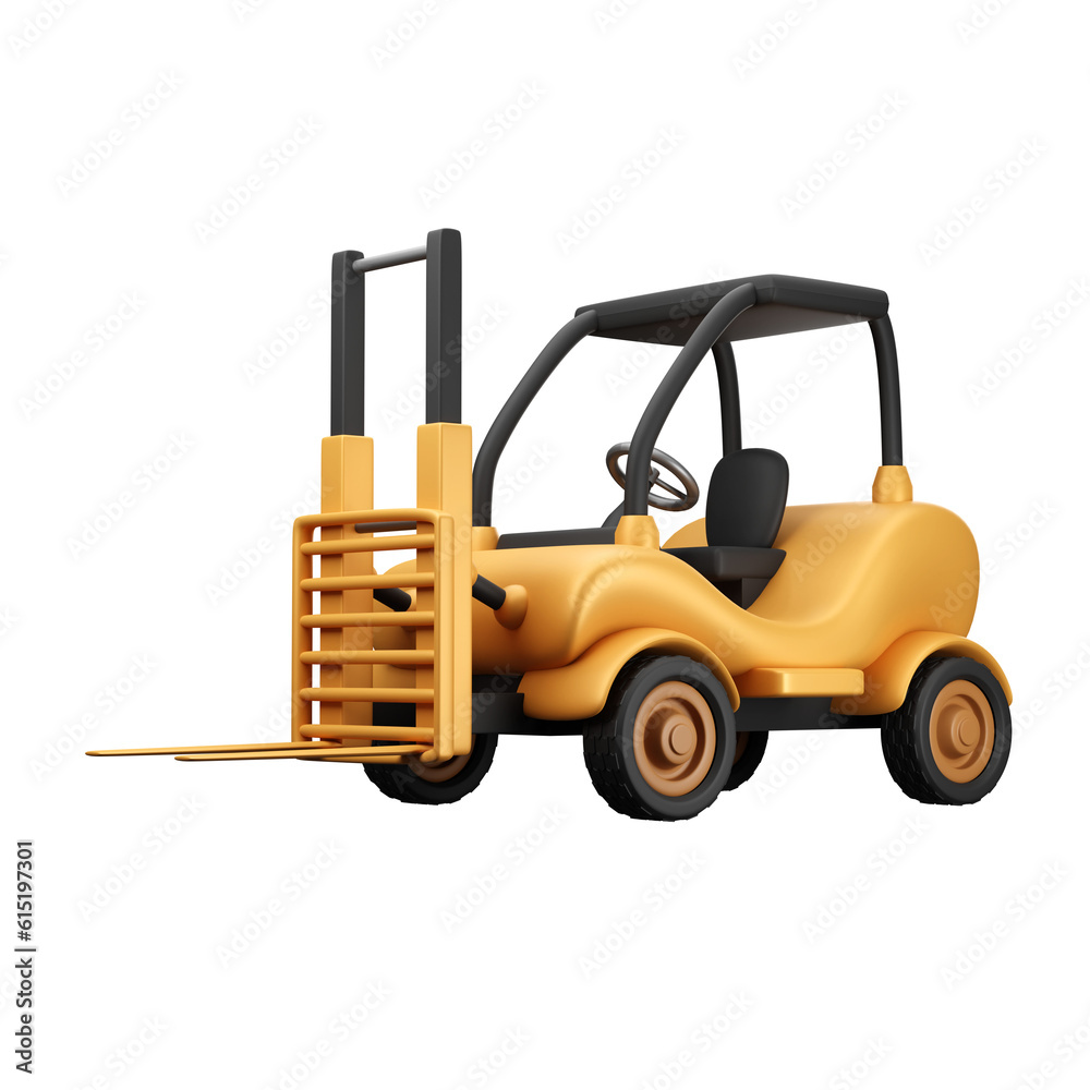 Stylish forklift loading boxes over dirty pallet. 3D rendering