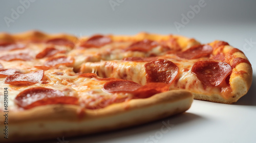Close up shot of a pepperoni pizza