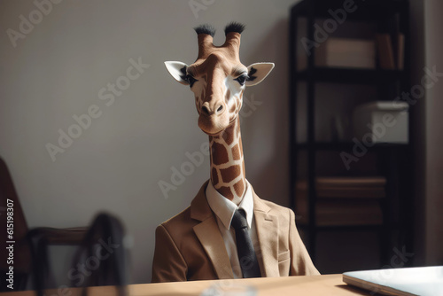 Funny giraffe in business suit at job interview in office © Robert Kneschke