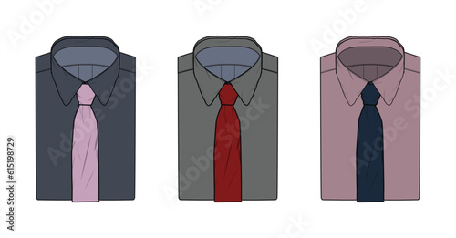 Men's Formal Shirt with Tie Matching Fashion Flat Sketch Vector Illustration, CAD, Technical Drawing, Flat Drawing, Template, Mockup.