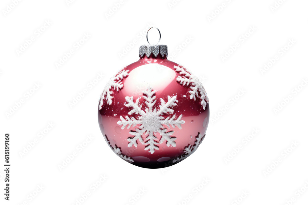 Red Christmas ball with ribbon and a bow on white background. Generative AI Red Christmas ball with ribbon and a bow on white background. Generative AI