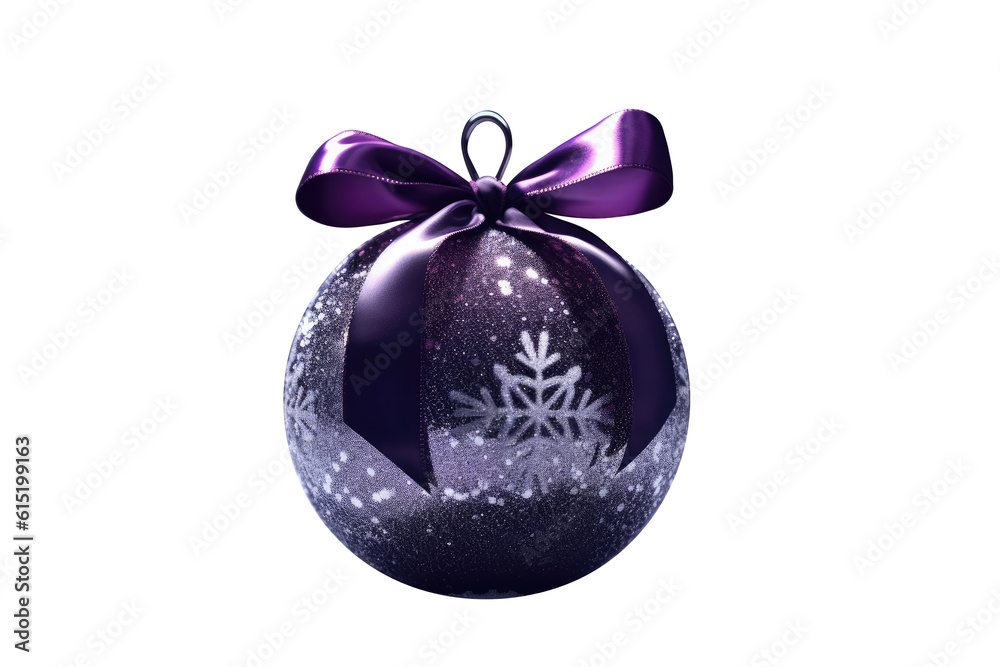 Purple Christmas ball with ribbon and a bow on white background. Generative AI Purple Christmas ball with ribbon and a bow on white background. Generative AI