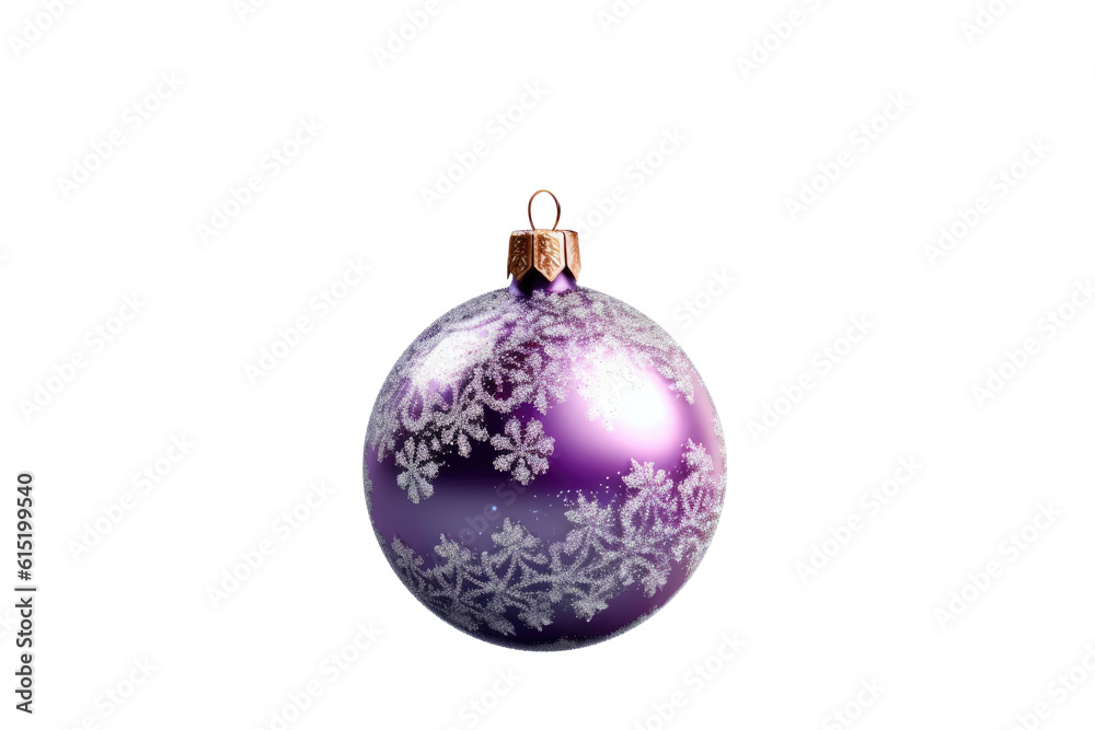 Purple Christmas ball with ribbon and a bow on white background. Generative AI Purple Christmas ball with ribbon and a bow on white background. Generative AI
