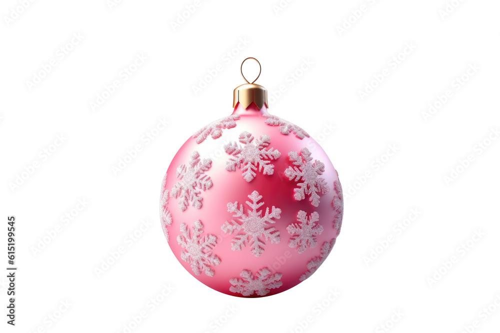 Pink Christmas ball with ribbon and a bow on white background. Generative AI Pink Christmas ball with ribbon and a bow on white background. Generative AI